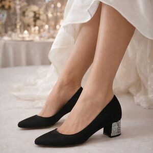 Stuart Weitzman Black Crystal Heel Pumps Size 9 Spain Evening Wedding